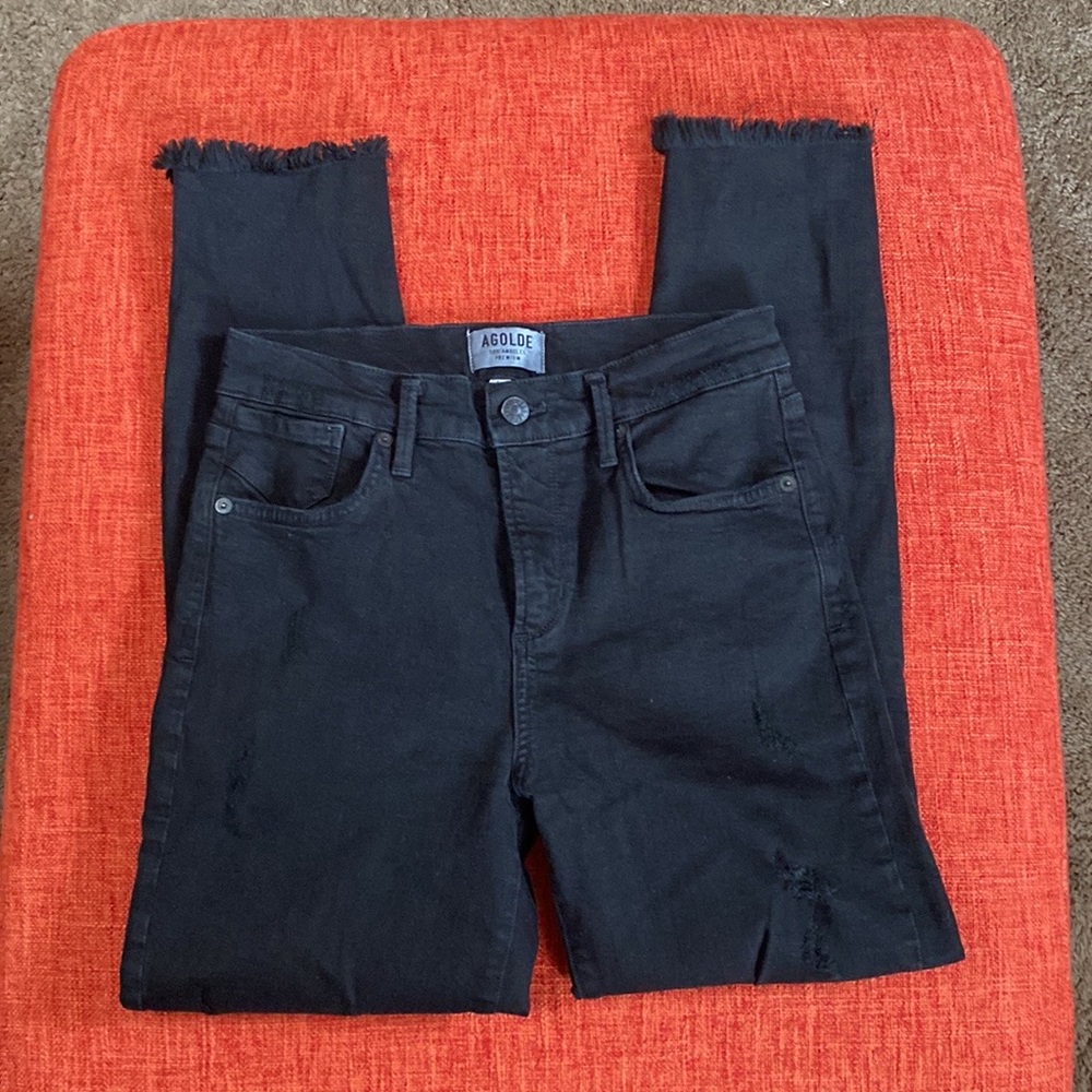 AGOLDE Black Raw Hem Distressed Denim Jeans